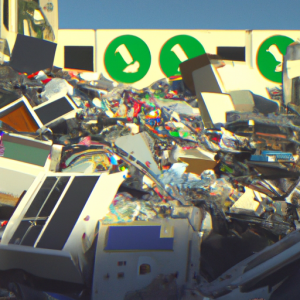 A large pile of discarded electronic devices and appliances fills a landfill in CA, with broken TVs, monitors, and other e-waste scattered among heaps of trash under a clear blue sky—highlighting the need for Junk Removal San Francisco County.